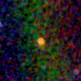 Colour composite: F444W red, F356W green, F277W blue, 3.2 arcsec across, north up