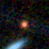 Colour composite: F444W red, F356W green, F277W blue, 3.2 arcsec across, north up