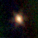 Colour composite: F444W red, F356W green, F277W blue, 3.2 arcsec across, north up