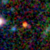Colour composite: F444W red, F356W green, F277W blue, 3.2 arcsec across, north up