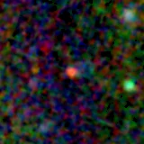 Colour composite: F444W red, F356W green, F277W blue, 3.2 arcsec across, north up
