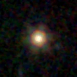 Colour composite: F444W red, F356W green, F277W blue, 3.2 arcsec across, north up
