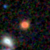 Colour composite: F444W red, F356W green, F277W blue, 3.2 arcsec across, north up