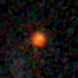 Colour composite: F444W red, F356W green, F277W blue, 3.2 arcsec across, north up