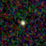 Colour composite: F444W red, F356W green, F277W blue, 3.2 arcsec across, north up