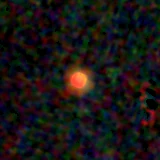 Colour composite: F444W red, F356W green, F277W blue, 3.2 arcsec across, north up