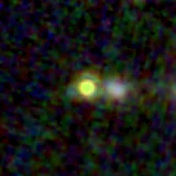 Colour composite: F444W red, F356W green, F277W blue, 3.2 arcsec across, north up