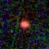 Colour composite: F444W red, F356W green, F277W blue, 3.2 arcsec across, north up