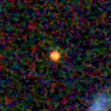 Colour composite: F444W red, F356W green, F277W blue, 3.2 arcsec across, north up