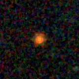 Colour composite: F444W red, F356W green, F277W blue, 3.2 arcsec across, north up