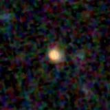 Colour composite: F444W red, F356W green, F277W blue, 3.2 arcsec across, north up