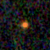 Colour composite: F444W red, F356W green, F277W blue, 3.2 arcsec across, north up