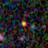 Colour composite: F444W red, F356W green, F277W blue, 3.2 arcsec across, north up