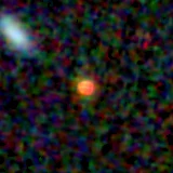 Colour composite: F444W red, F356W green, F277W blue, 3.2 arcsec across, north up
