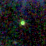 Colour composite: F444W red, F356W green, F277W blue, 3.2 arcsec across, north up