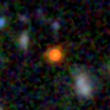 Colour composite: F444W red, F356W green, F277W blue, 3.2 arcsec across, north up
