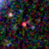 Colour composite: F444W red, F356W green, F277W blue, 3.2 arcsec across, north up