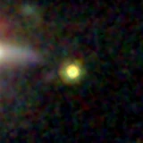 Colour composite: F444W red, F356W green, F277W blue, 3.2 arcsec across, north up