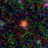 Colour composite: F444W red, F356W green, F277W blue, 3.2 arcsec across, north up