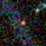 Colour composite: F444W red, F356W green, F277W blue, 3.2 arcsec across, north up