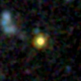 Colour composite: F444W red, F356W green, F277W blue, 3.2 arcsec across, north up