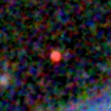 Colour composite: F444W red, F356W green, F277W blue, 3.2 arcsec across, north up
