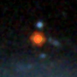 Colour composite: F444W red, F356W green, F277W blue, 3.2 arcsec across, north up