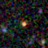 Colour composite: F444W red, F356W green, F277W blue, 3.2 arcsec across, north up