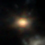 Colour composite: F444W red, F356W green, F277W blue, 3.2 arcsec across, north up