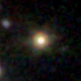 Colour composite: F444W red, F356W green, F277W blue, 3.2 arcsec across, north up