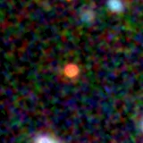 Colour composite: F444W red, F356W green, F277W blue, 3.2 arcsec across, north up