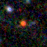 Colour composite: F444W red, F356W green, F277W blue, 3.2 arcsec across, north up