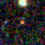 Colour composite: F444W red, F356W green, F277W blue, 3.2 arcsec across, north up