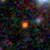 Colour composite: F444W red, F356W green, F277W blue, 3.2 arcsec across, north up