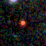 Colour composite: F444W red, F356W green, F277W blue, 3.2 arcsec across, north up