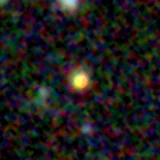 Colour composite: F444W red, F356W green, F277W blue, 3.2 arcsec across, north up