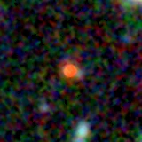 Colour composite: F444W red, F356W green, F277W blue, 3.2 arcsec across, north up