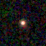 Colour composite: F444W red, F356W green, F277W blue, 3.2 arcsec across, north up