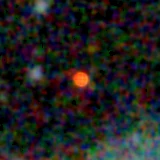 Colour composite: F444W red, F356W green, F277W blue, 3.2 arcsec across, north up