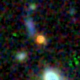 Colour composite: F444W red, F356W green, F277W blue, 3.2 arcsec across, north up