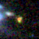 Colour composite: F444W red, F356W green, F277W blue, 3.2 arcsec across, north up