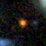 Colour composite: F444W red, F356W green, F277W blue, 3.2 arcsec across, north up