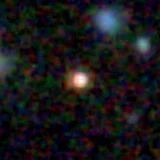 Colour composite: F444W red, F356W green, F277W blue, 3.2 arcsec across, north up