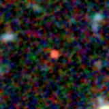 Colour composite: F444W red, F356W green, F277W blue, 3.2 arcsec across, north up