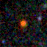 Colour composite: F444W red, F356W green, F277W blue, 3.2 arcsec across, north up