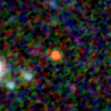 Colour composite: F444W red, F356W green, F277W blue, 3.2 arcsec across, north up