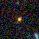 Colour composite: F444W red, F356W green, F277W blue, 3.2 arcsec across, north up