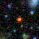 Colour composite: F444W red, F356W green, F277W blue, 3.2 arcsec across, north up