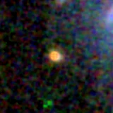 Colour composite: F444W red, F356W green, F277W blue, 3.2 arcsec across, north up