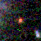 Colour composite: F444W red, F356W green, F277W blue, 3.2 arcsec across, north up